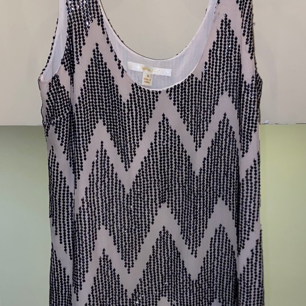 Tan Dress with Black Sequin Design by jenny han